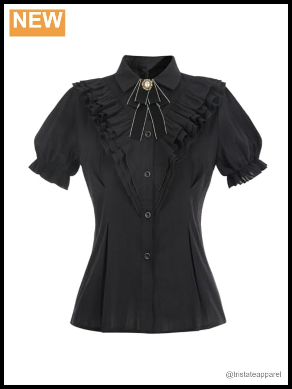 Victorian Gothic Blouse Women Short Sleeve Ruffled Button Down Shirt